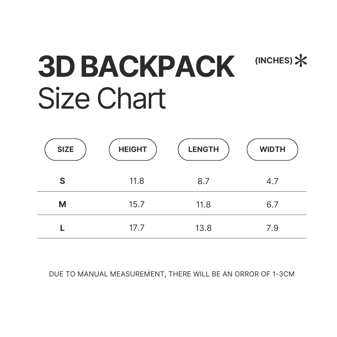 3D Backpack Size Chart - Dentist Gifts