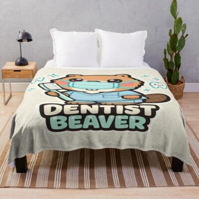 Dentist Beaver With Toothbrush Throw Blanket