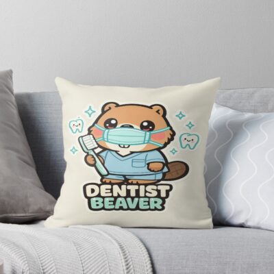 Dentist Beaver With Toothbrush Throw Pillow